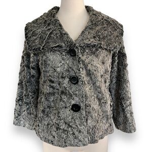 CAbi Cropped Fit Black and Gray Chinchilly Faux Fur Black Fur Jacket